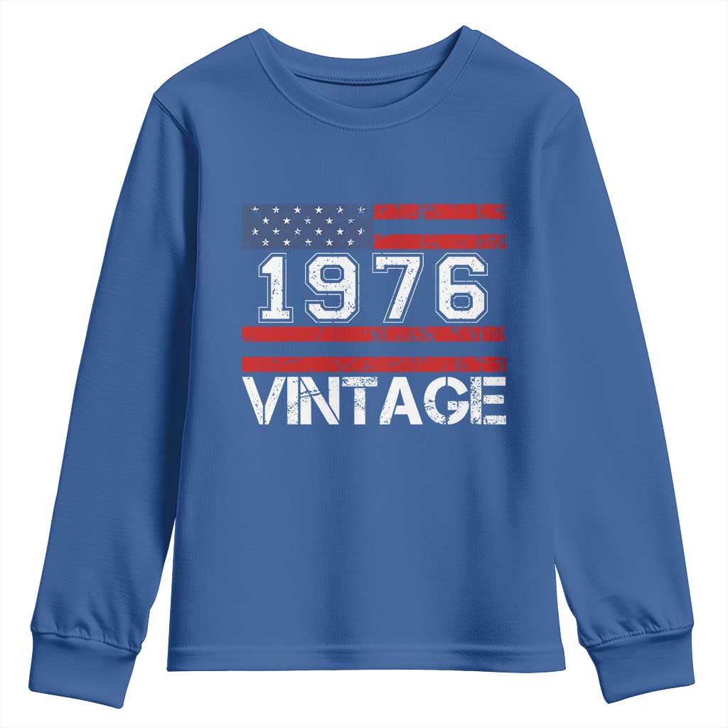 Vintage 50th Birthday Youth Sweatshirt Retro 1976 American Flag 50 Year Old