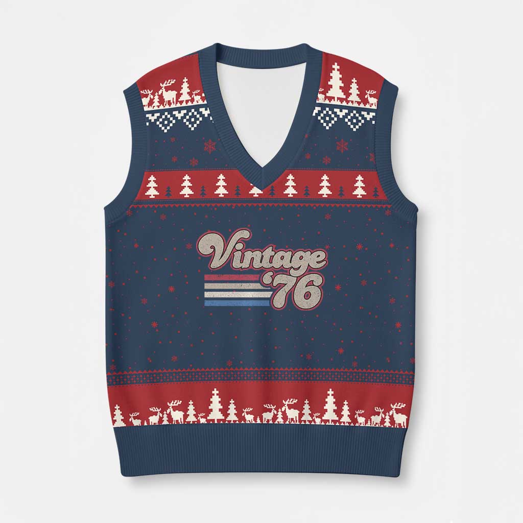 Vintage 50th Birthday V-Neck Knit Sweater Vest Retro 1976 50 Year Old Stripes