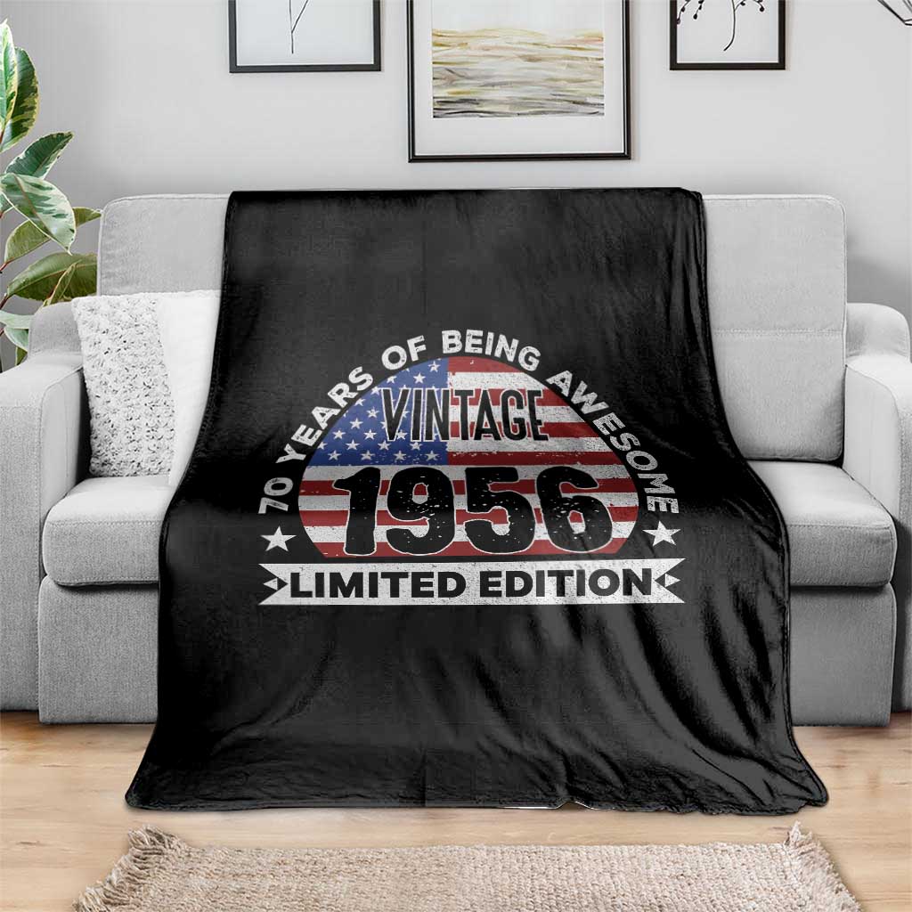 70th Birthday Throw Blanket Vintage 1956 70 Year Old Birthday American Flag