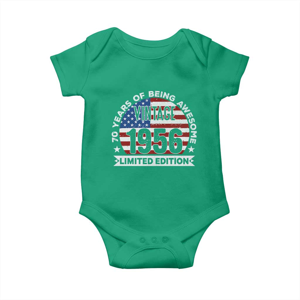 70th Birthday Baby Onesie Vintage 1956 70 Year Old Birthday American Flag