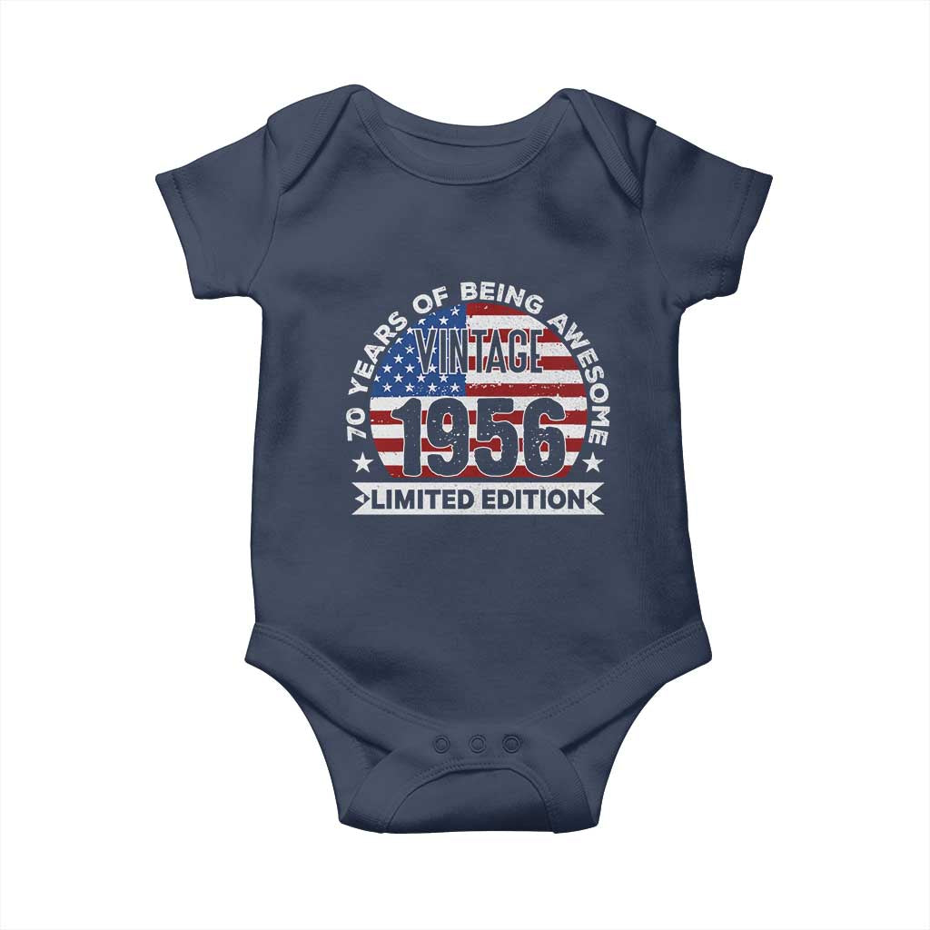 70th Birthday Baby Onesie Vintage 1956 70 Year Old Birthday American Flag