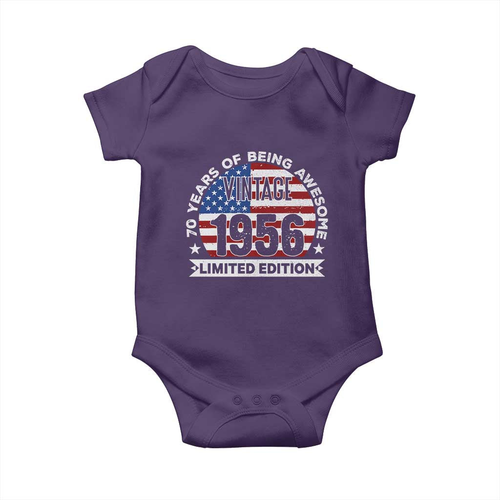 70th Birthday Baby Onesie Vintage 1956 70 Year Old Birthday American Flag