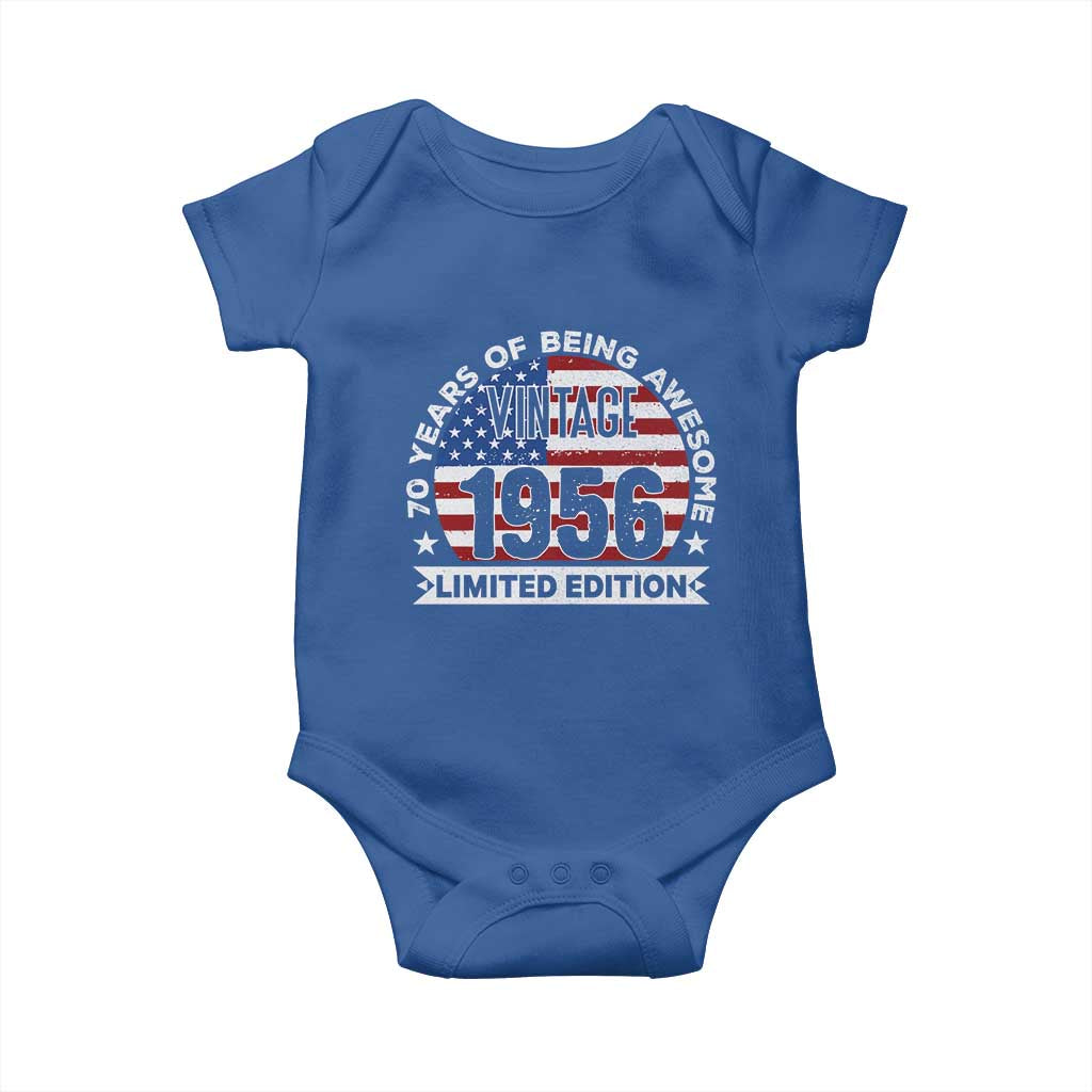 70th Birthday Baby Onesie Vintage 1956 70 Year Old Birthday American Flag