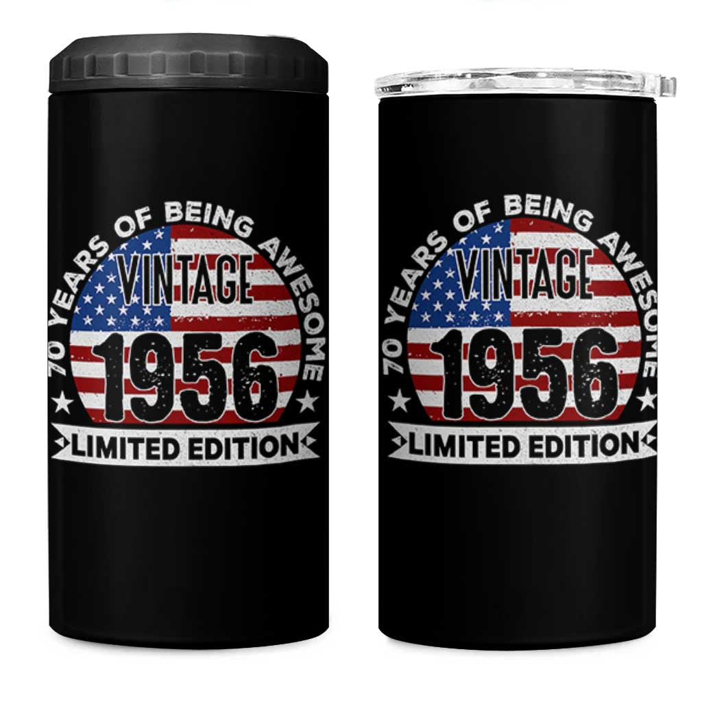 70th Birthday 4 in 1 Can Cooler Tumbler Vintage 1956 70 Year Old Birthday American Flag