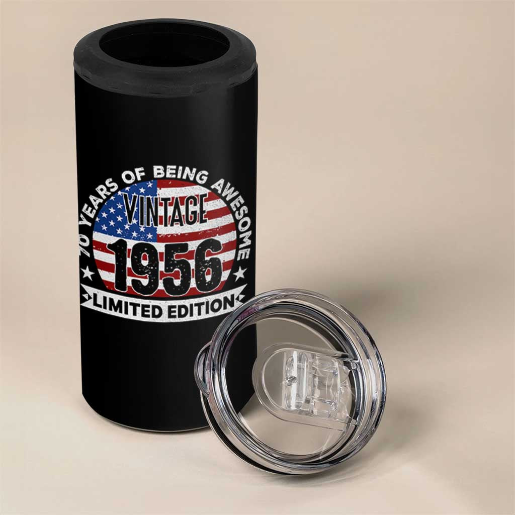 70th Birthday 4 in 1 Can Cooler Tumbler Vintage 1956 70 Year Old Birthday American Flag