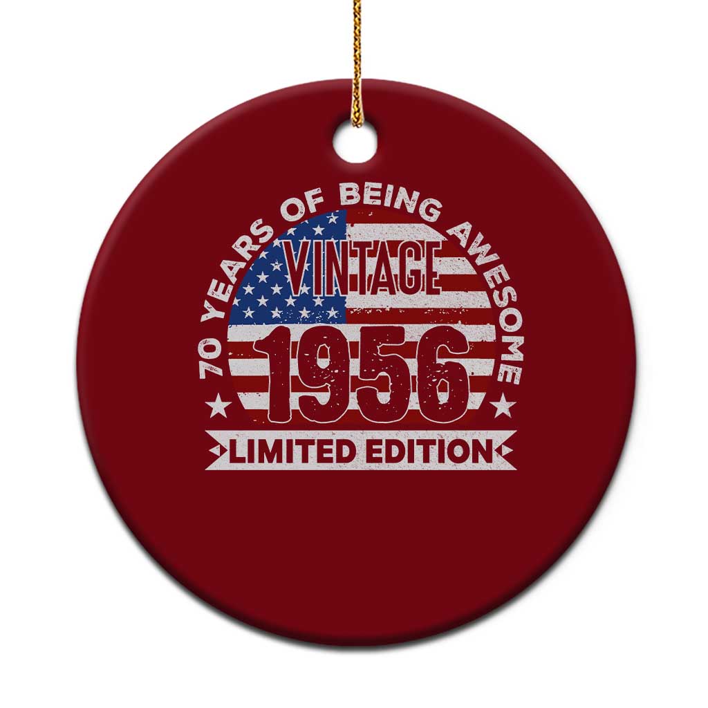 70th Birthday Ceramic Ornament Vintage 1956 70 Year Old Birthday American Flag