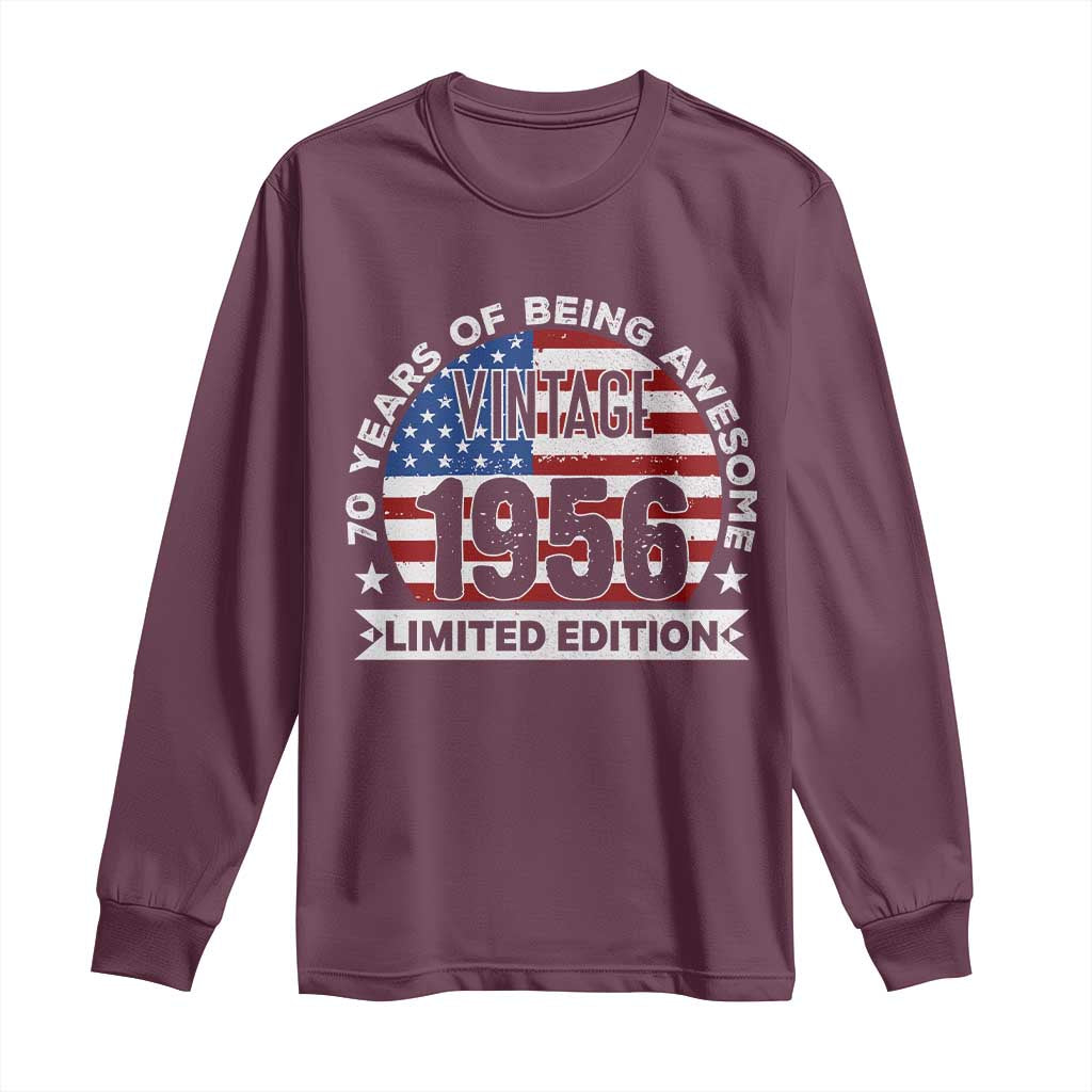 70th Birthday Long Sleeve Shirt Vintage 1956 70 Year Old Birthday American Flag
