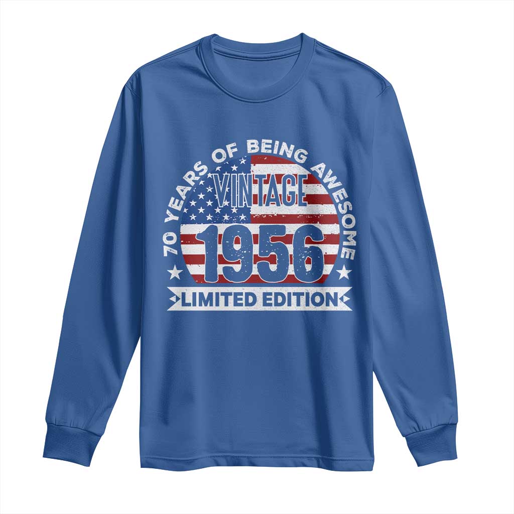 70th Birthday Long Sleeve Shirt Vintage 1956 70 Year Old Birthday American Flag