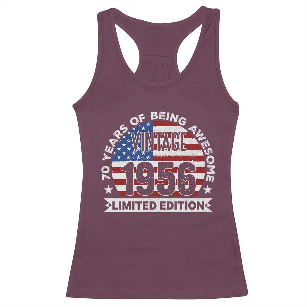 70th Birthday Racerback Tank Top Vintage 1956 70 Year Old Birthday American Flag