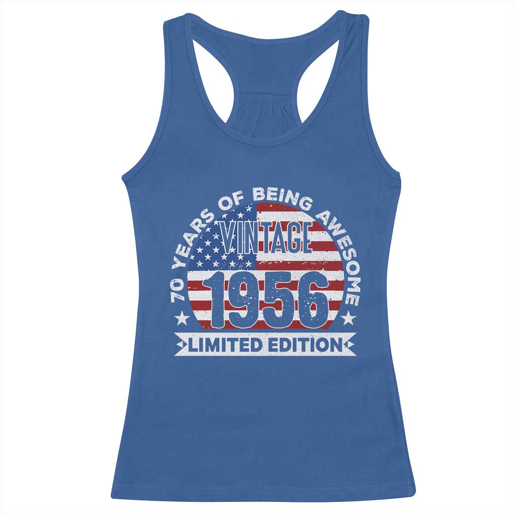 70th Birthday Racerback Tank Top Vintage 1956 70 Year Old Birthday American Flag