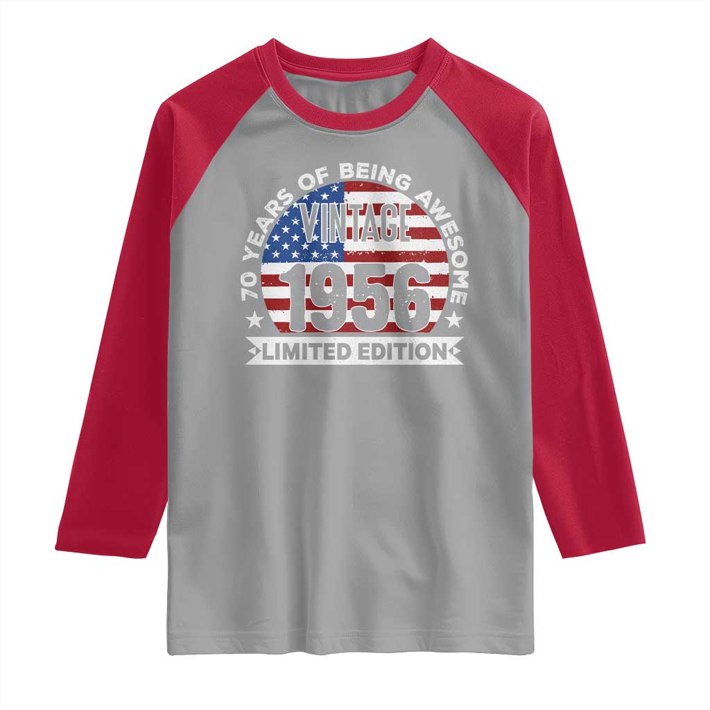 70th Birthday Raglan Shirt Vintage 1956 70 Year Old Birthday American Flag