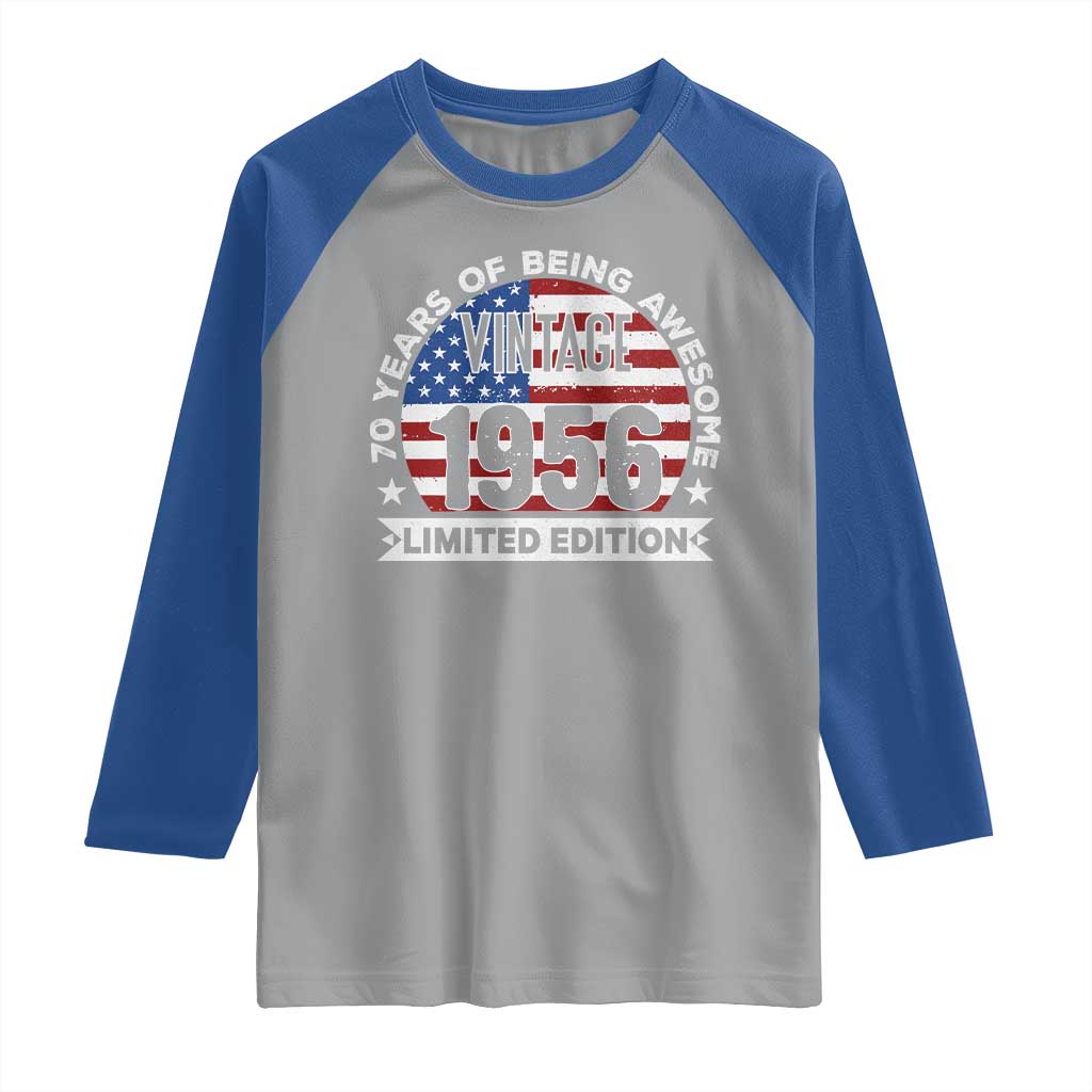70th Birthday Raglan Shirt Vintage 1956 70 Year Old Birthday American Flag