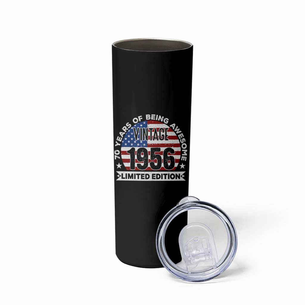 70th Birthday Skinny Tumbler Vintage 1956 70 Year Old Birthday American Flag