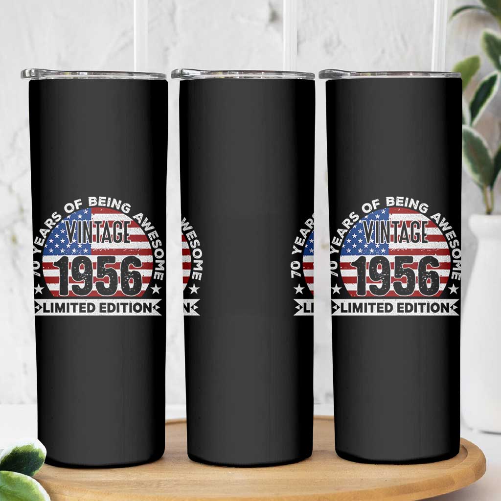 70th Birthday Skinny Tumbler Vintage 1956 70 Year Old Birthday American Flag