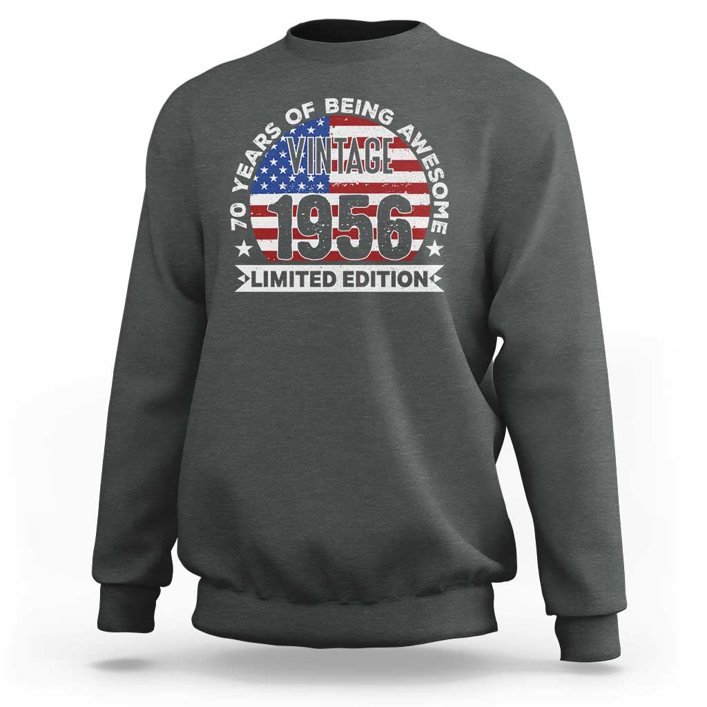70th Birthday Sweatshirt Vintage 1956 70 Year Old Birthday American Flag