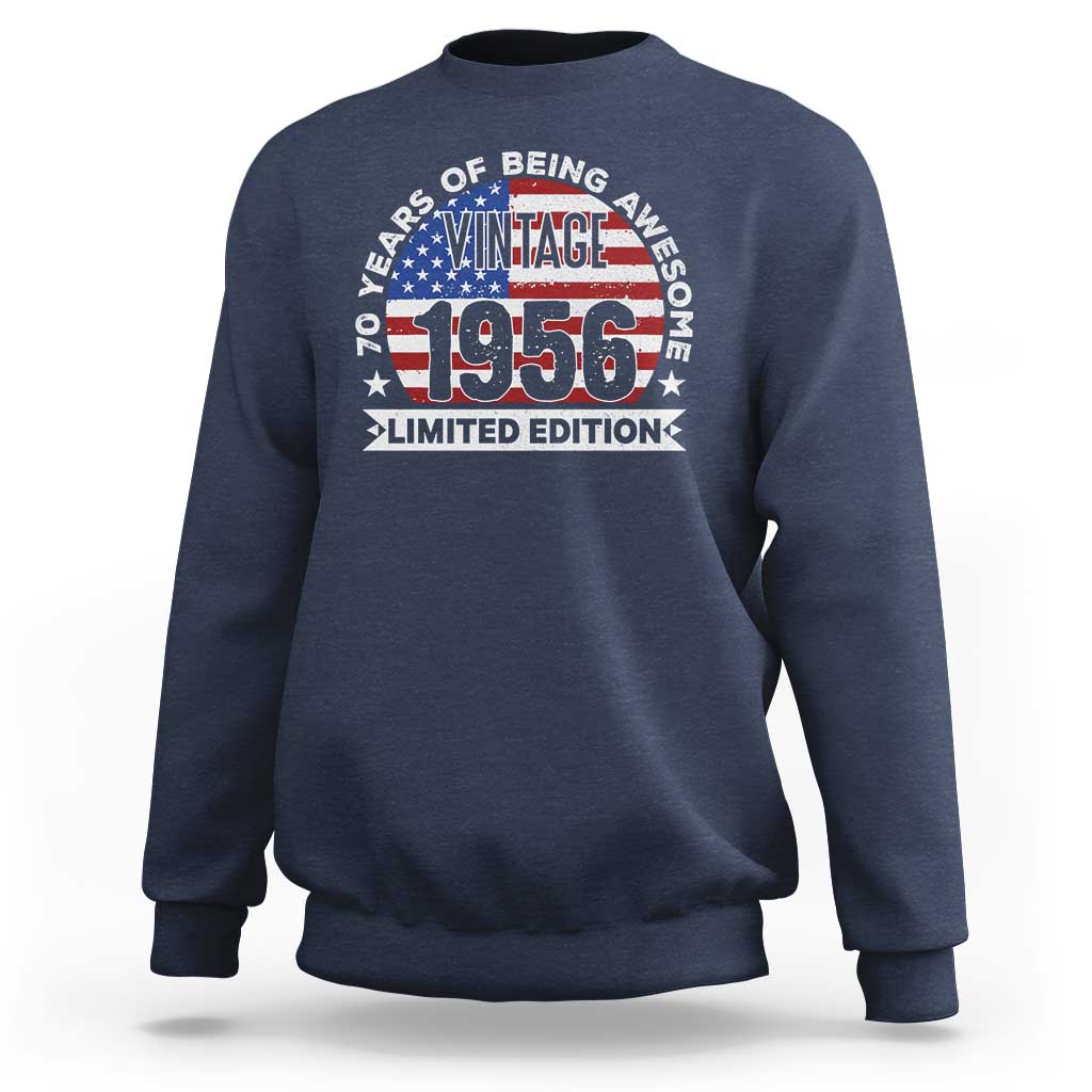 70th Birthday Sweatshirt Vintage 1956 70 Year Old Birthday American Flag
