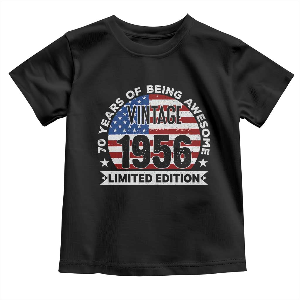 70th Birthday Toddler T Shirt Vintage 1956 70 Year Old Birthday American Flag