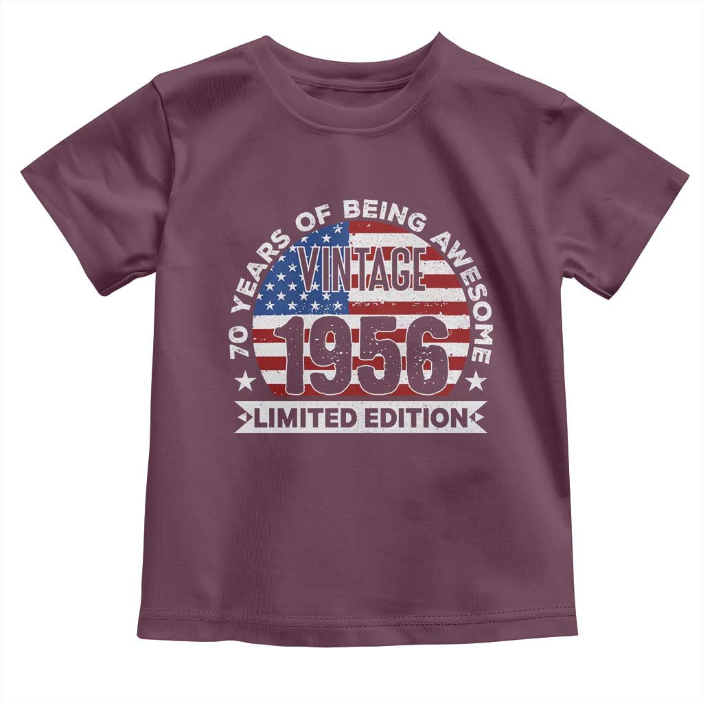 70th Birthday Toddler T Shirt Vintage 1956 70 Year Old Birthday American Flag
