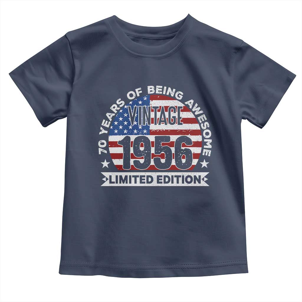 70th Birthday Toddler T Shirt Vintage 1956 70 Year Old Birthday American Flag