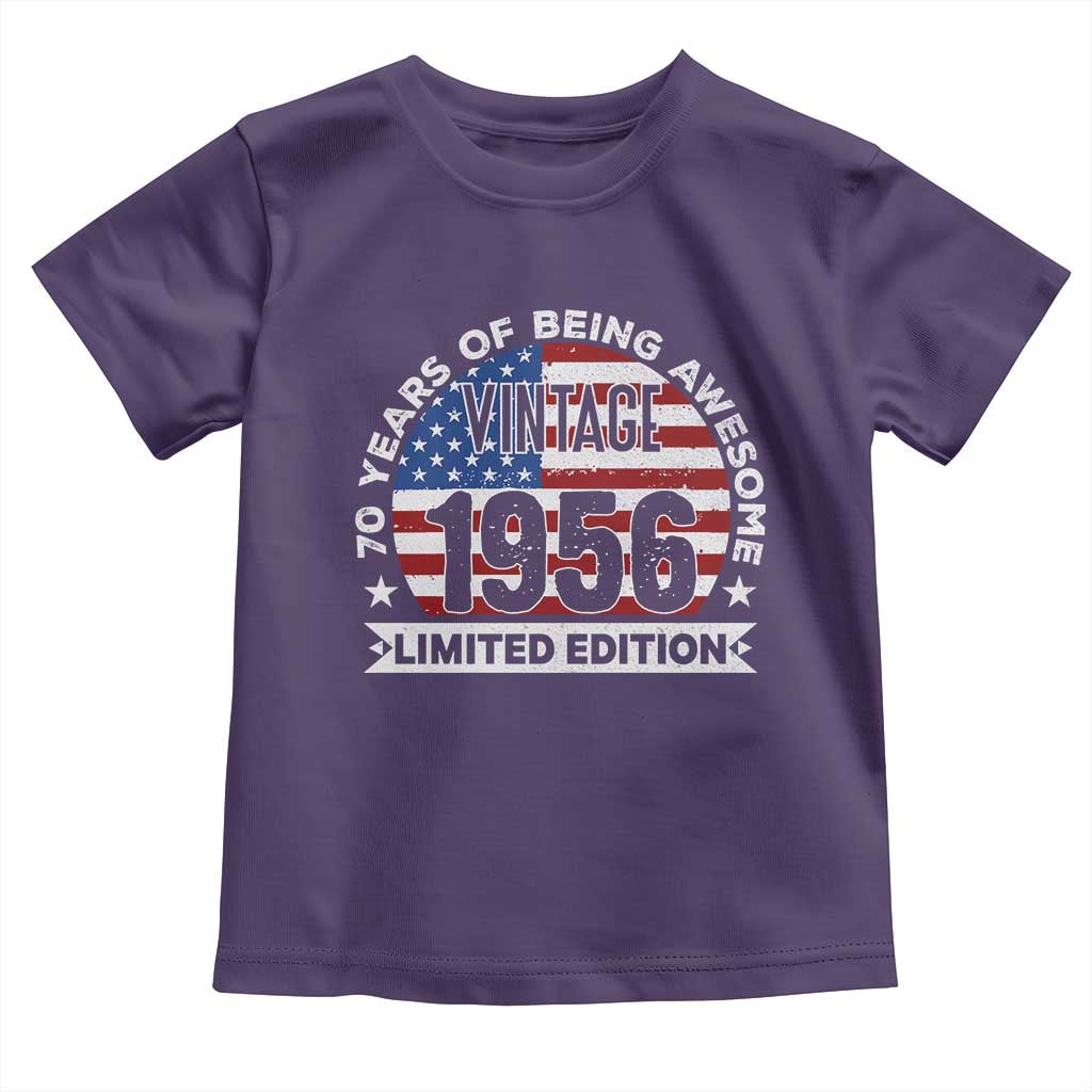70th Birthday Toddler T Shirt Vintage 1956 70 Year Old Birthday American Flag