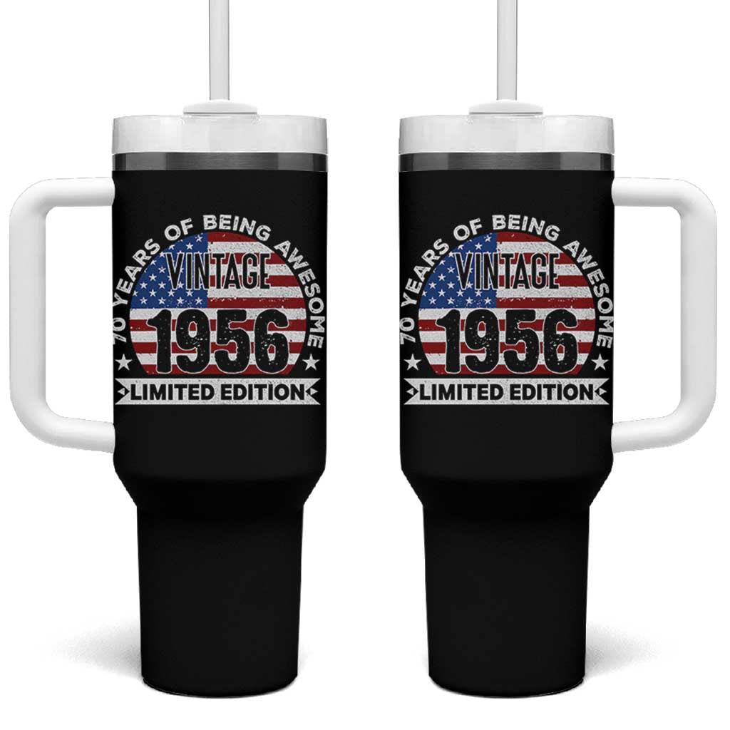 70th Birthday Tumbler With Handle Vintage 1956 70 Year Old Birthday American Flag
