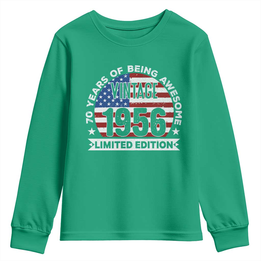 70th Birthday Youth Sweatshirt Vintage 1956 70 Year Old Birthday American Flag
