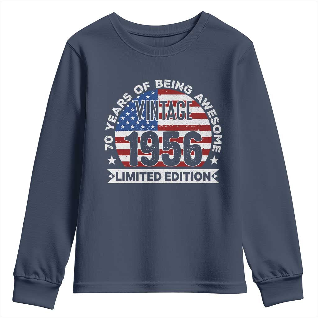 70th Birthday Youth Sweatshirt Vintage 1956 70 Year Old Birthday American Flag
