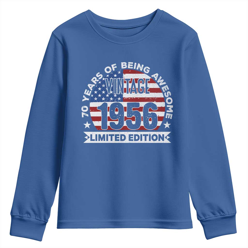 70th Birthday Youth Sweatshirt Vintage 1956 70 Year Old Birthday American Flag