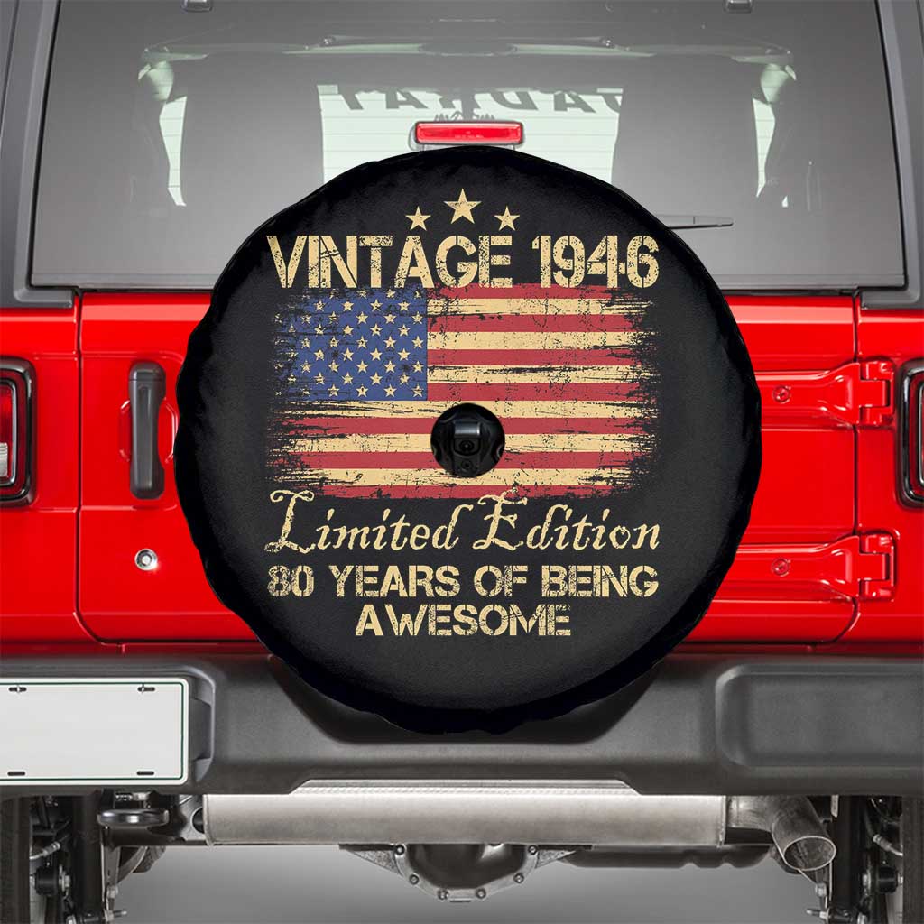 80th Birthday Spare Tire Cover Vintage 1946 Limited Edition 80 Year Old Birthday USA Flag