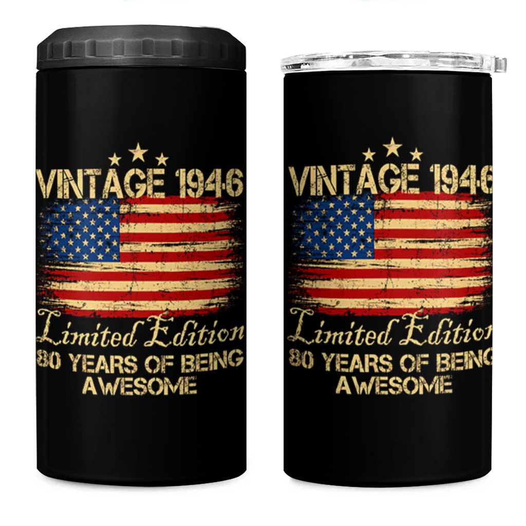 80th Birthday 4 in 1 Can Cooler Tumbler Vintage 1946 Limited Edition 80 Year Old Birthday USA Flag