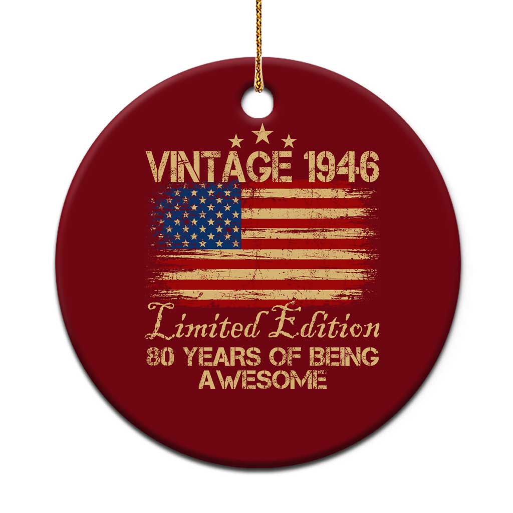 80th Birthday Ceramic Ornament Vintage 1946 Limited Edition 80 Year Old Birthday USA Flag