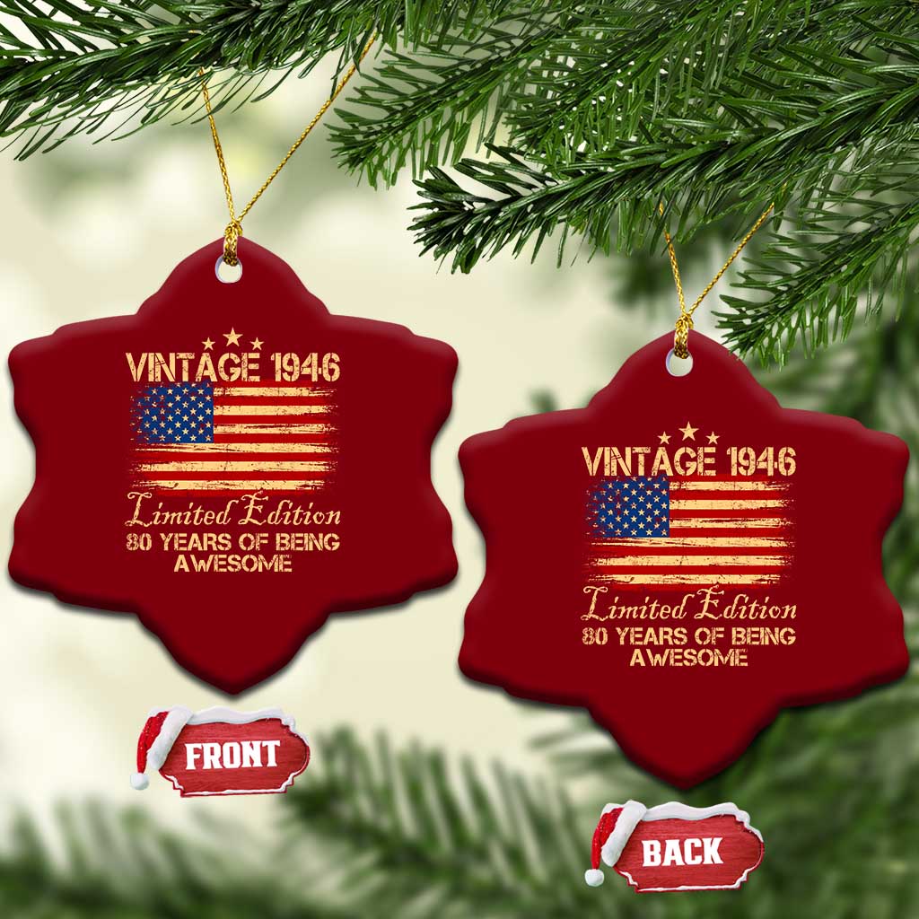 80th Birthday Ceramic Ornament Vintage 1946 Limited Edition 80 Year Old Birthday USA Flag