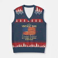 80th Birthday V-Neck Knit Sweater Vest Vintage 1946 Limited Edition 80 Year Old Birthday USA Flag
