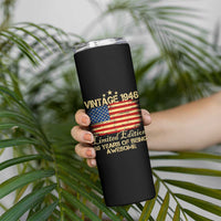 80th Birthday Skinny Tumbler Vintage 1946 Limited Edition 80 Year Old Birthday USA Flag