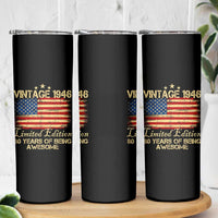 80th Birthday Skinny Tumbler Vintage 1946 Limited Edition 80 Year Old Birthday USA Flag