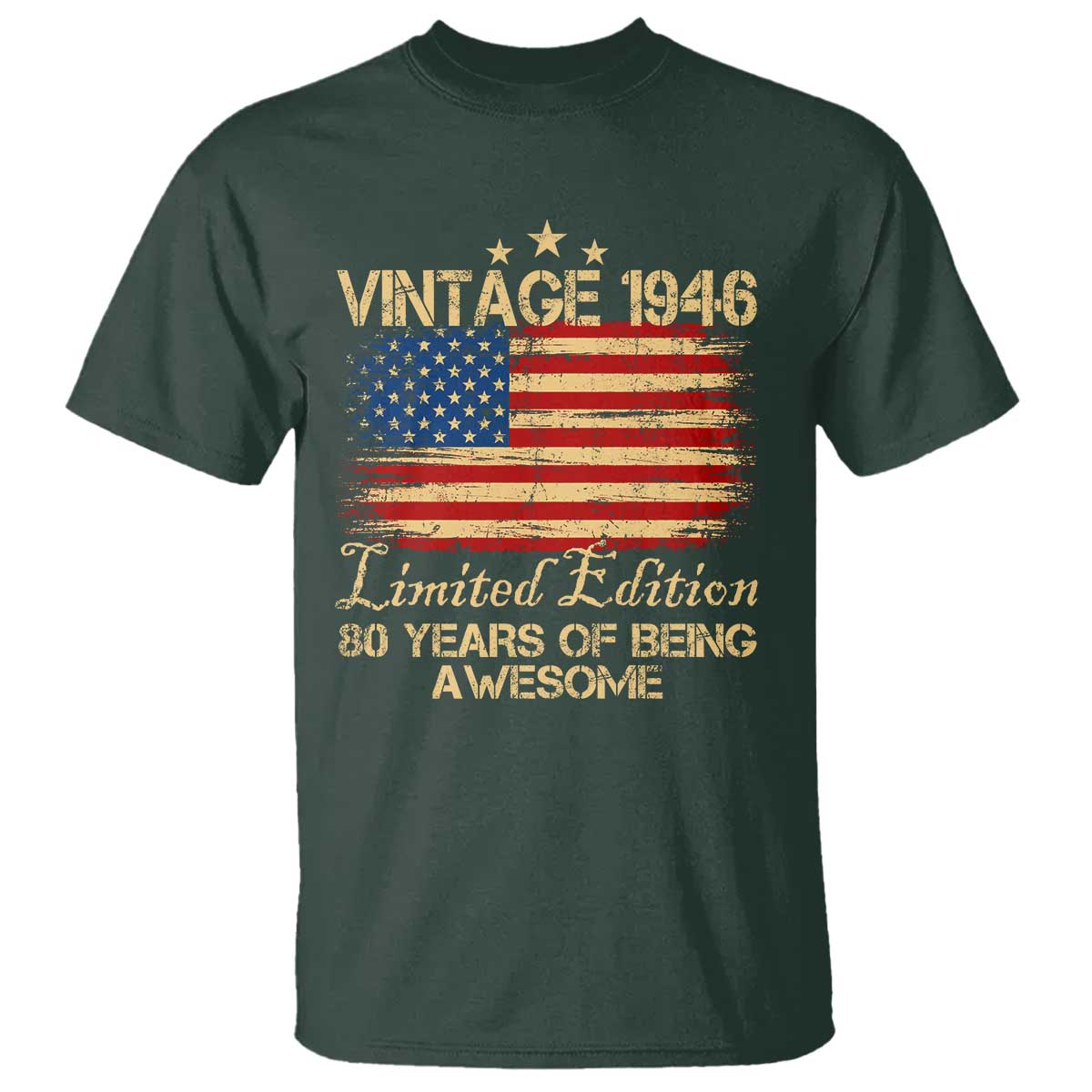 80th Birthday T Shirt Vintage 1946 Limited Edition 80 Year Old Birthday USA Flag