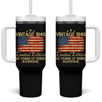 80th Birthday Tumbler With Handle Vintage 1946 Limited Edition 80 Year Old Birthday USA Flag