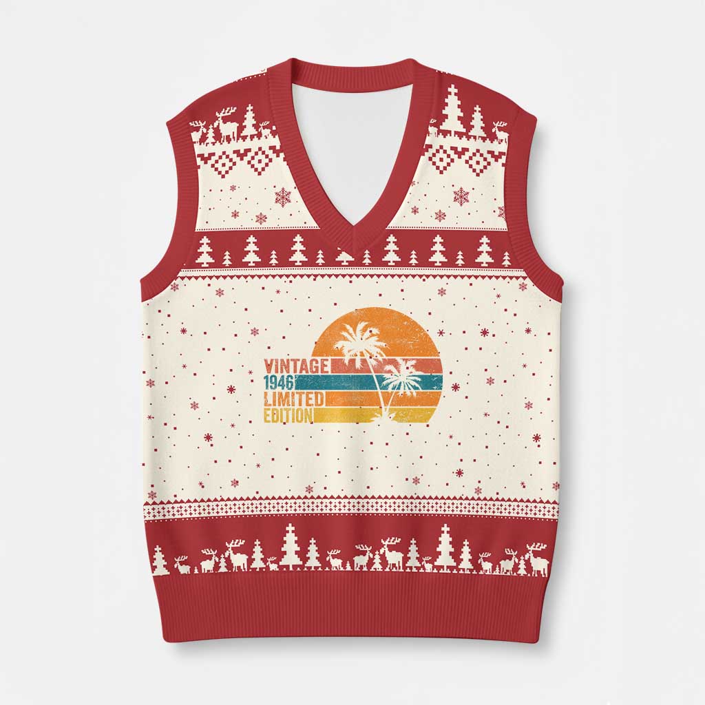 Vintage 1946 Limited Edition V-Neck Knit Sweater Vest Retro Sunset 80th Birthday 80 Year Old Gifts