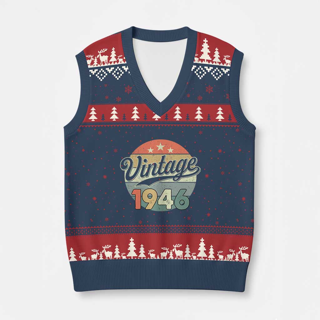 Vintage 1946 V-Neck Knit Sweater Vest 80 Year Old 80th Birthday Gifts
