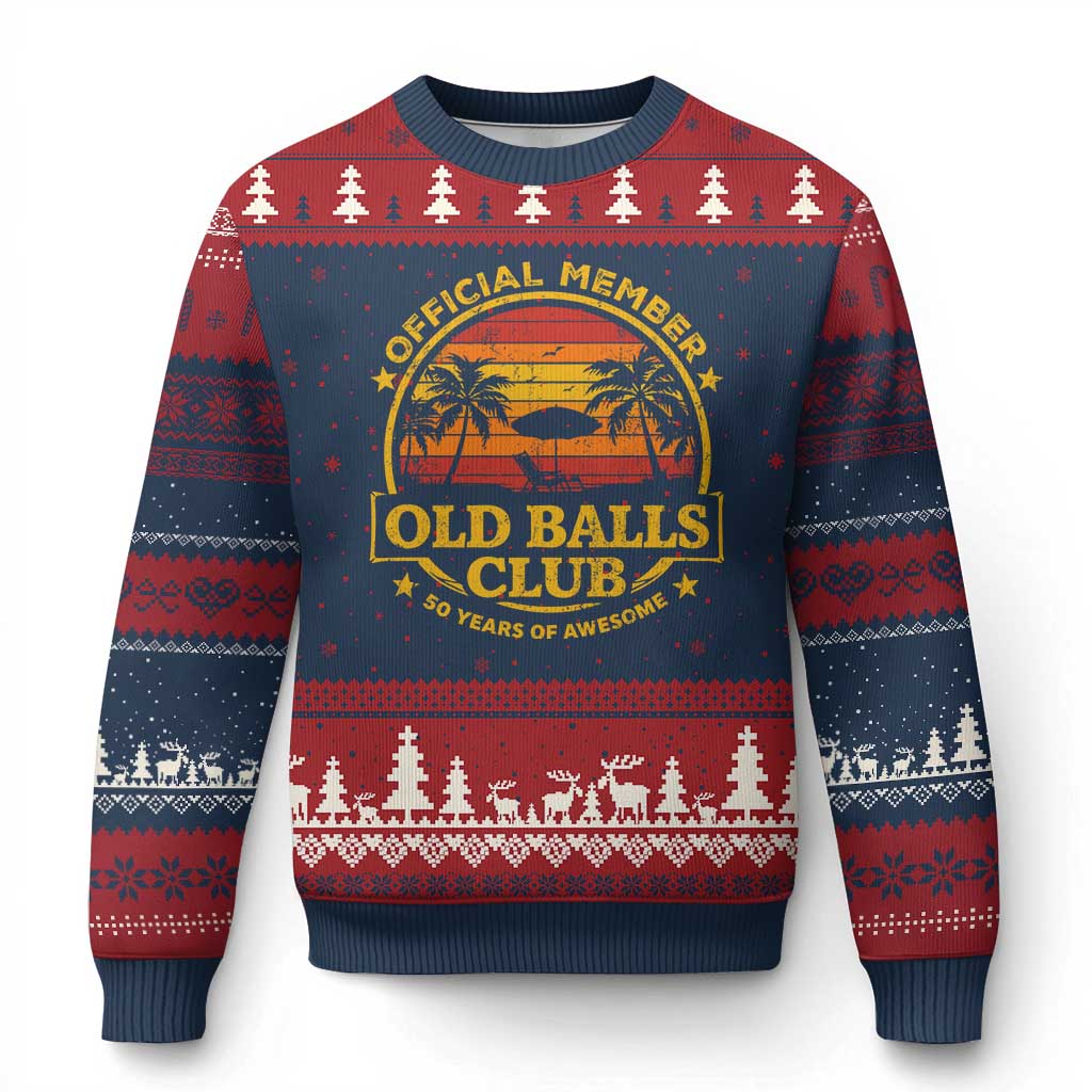 Funny 50th Birthday Ugly Christmas Sweater Retro Old Balls Club Gag Gift