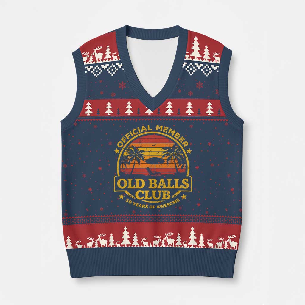 Funny 50th Birthday V-Neck Knit Sweater Vest Retro Old Balls Club Gag Gift