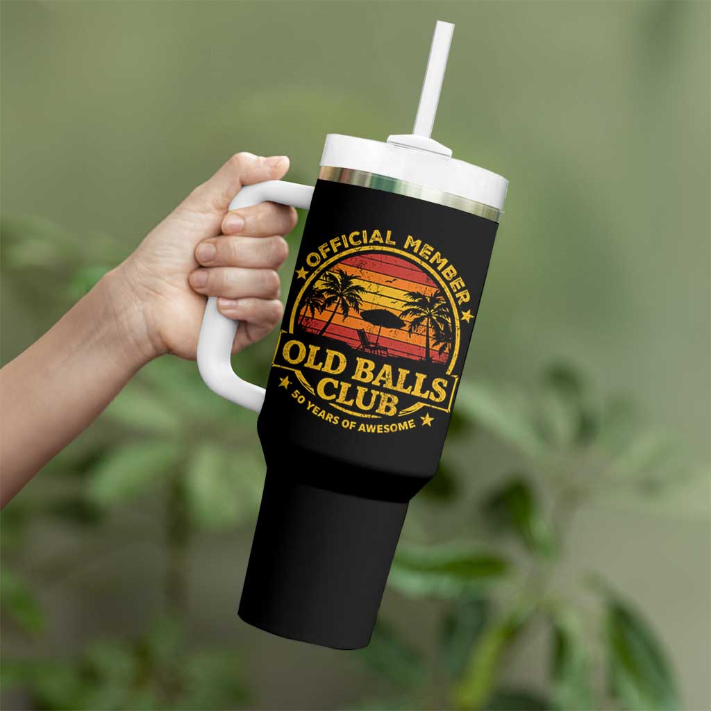 Funny 50th Birthday Tumbler With Handle Retro Old Balls Club Gag Gift
