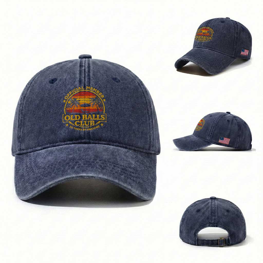 Funny 50th Birthday Washed Cotton Baseball Cap Retro Old Balls Club Gag Gift
