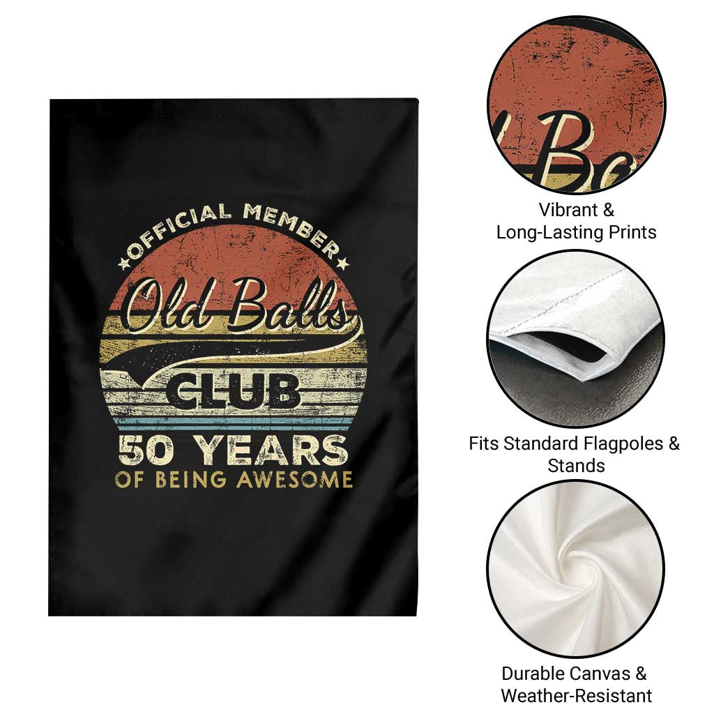 Funny 50th Birthday Garden Flag Retro Old Balls Club 50 Years Of Awesome Gag Gift