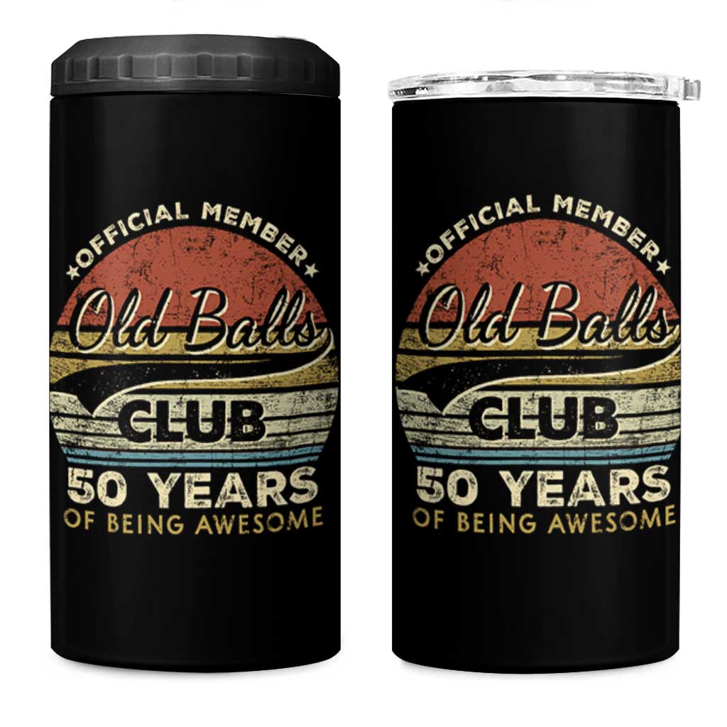 Funny 50th Birthday 4 in 1 Can Cooler Tumbler Retro Old Balls Club 50 Years Of Awesome Gag Gift