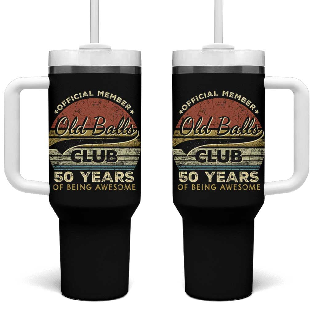 Funny 50th Birthday Tumbler With Handle Retro Old Balls Club 50 Years Of Awesome Gag Gift