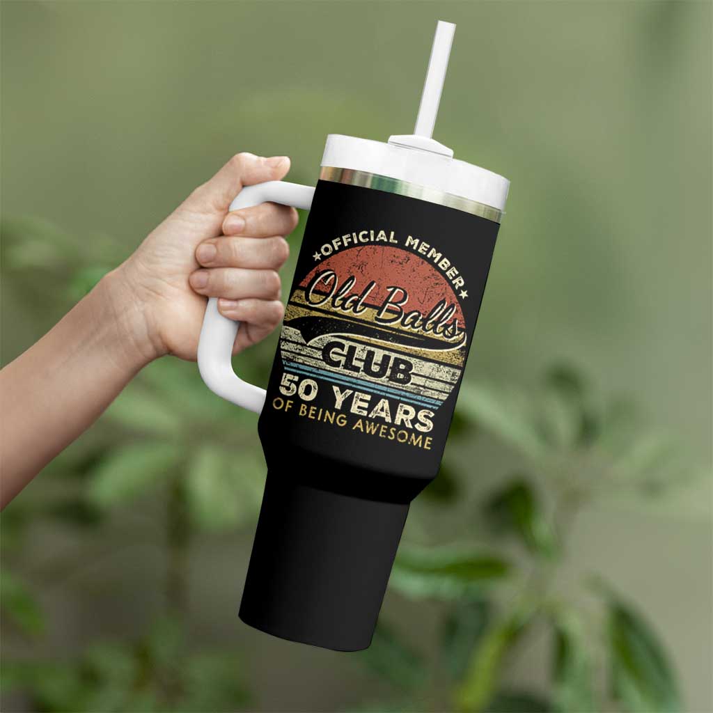 Funny 50th Birthday Tumbler With Handle Retro Old Balls Club 50 Years Of Awesome Gag Gift