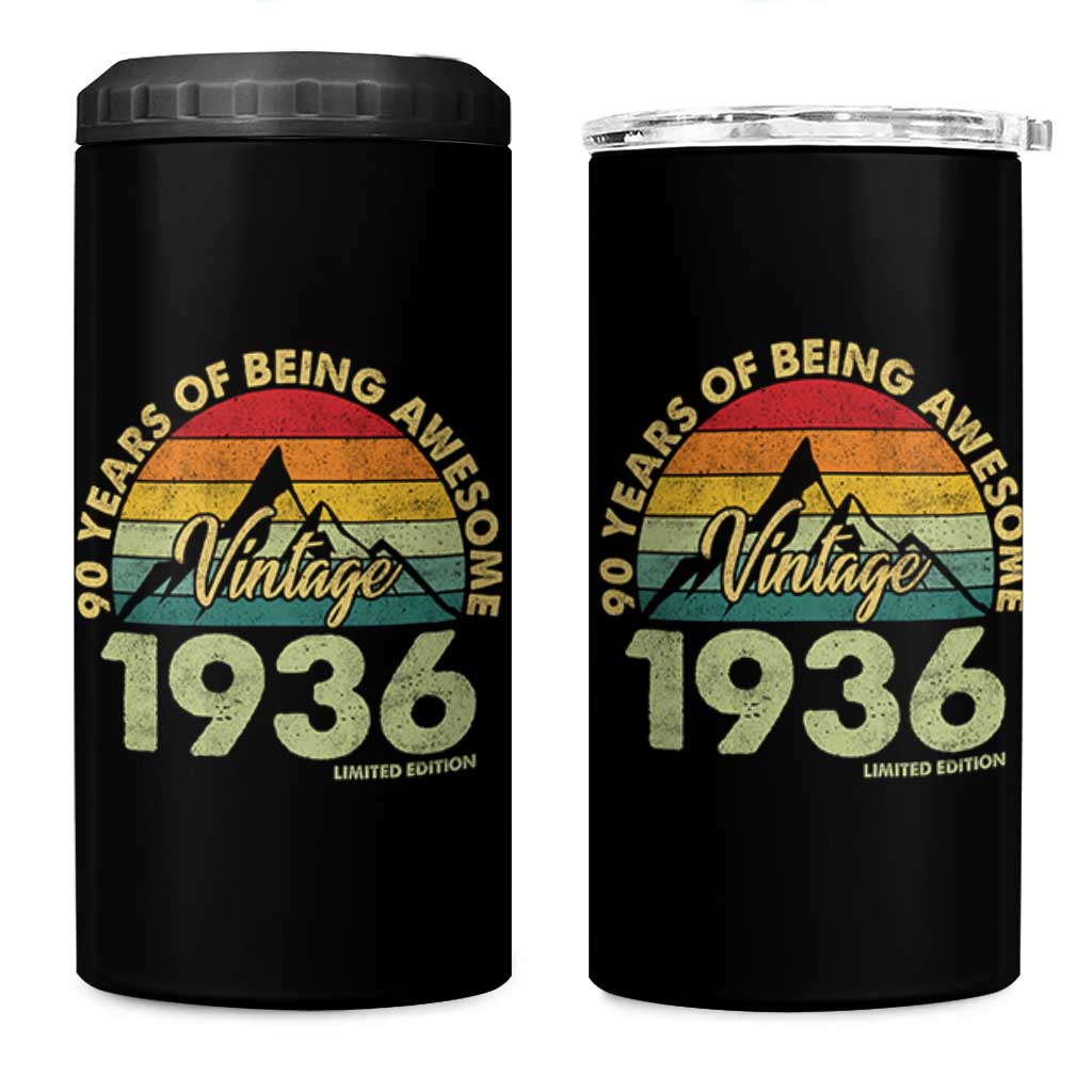 90th Birthday 4 in 1 Can Cooler Tumbler Vintage 1936 Limited Edition 90 Year Old Gift
