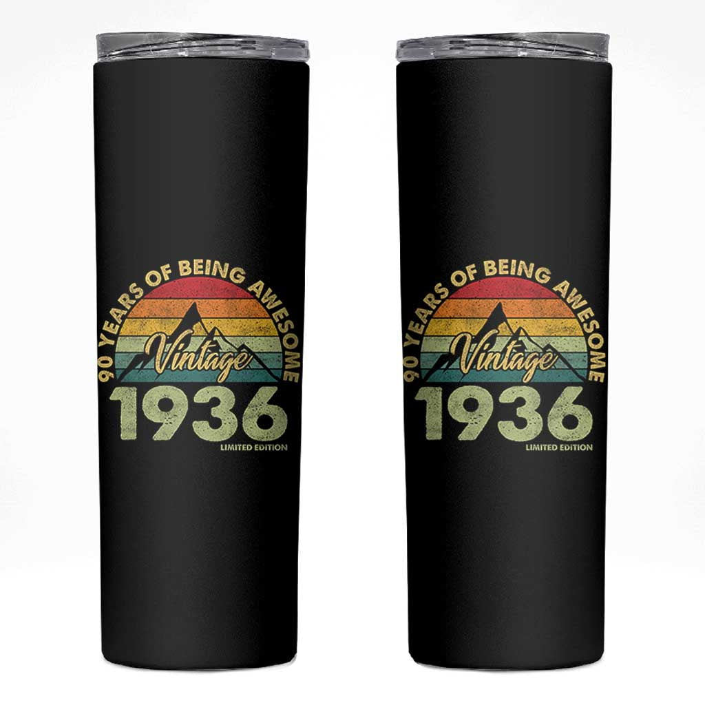 90th Birthday Skinny Tumbler Vintage 1936 Limited Edition 90 Year Old Gift
