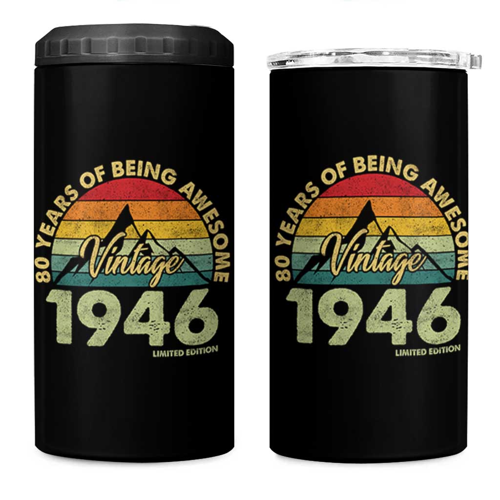 80th Birthday 4 in 1 Can Cooler Tumbler Vintage 1946 Limited Edition 80 Year Old Gift